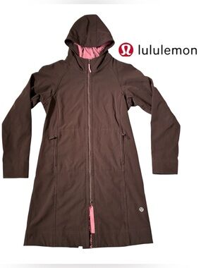 LULULEMON APRES YOGA RAIN JACKET BROWN PINK MIDI COAT